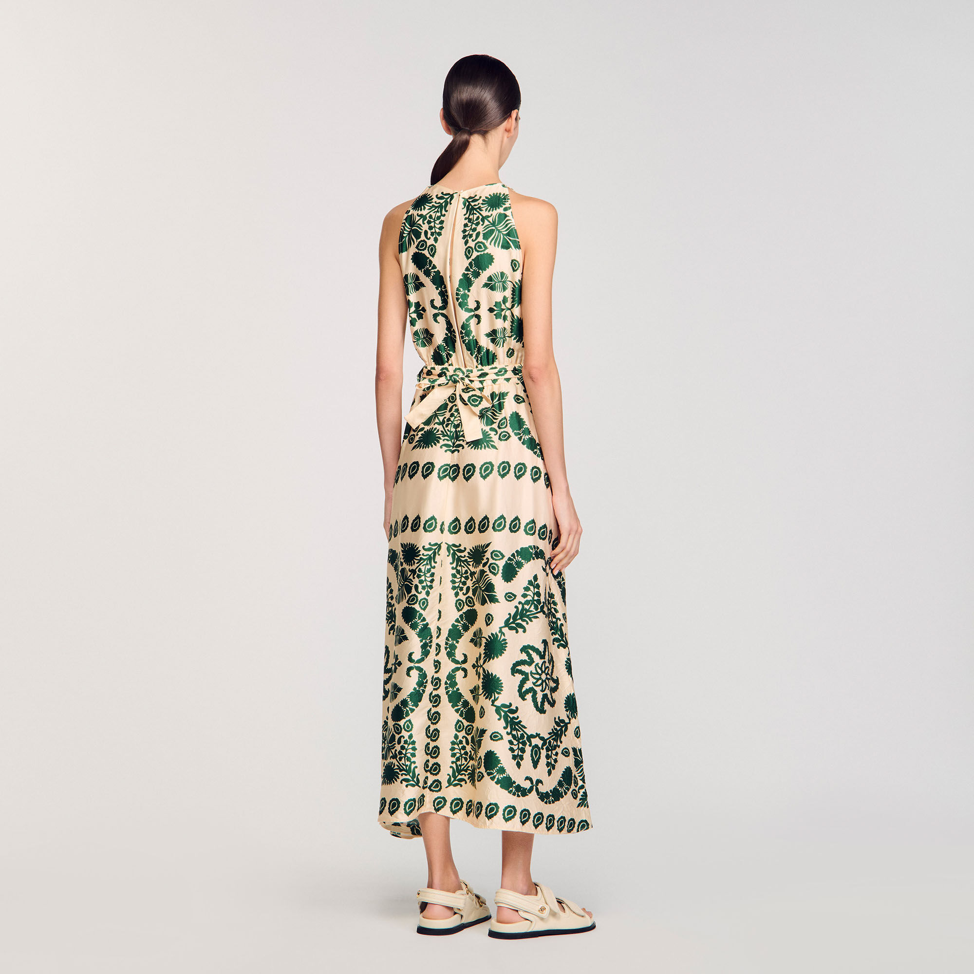 Robe longue à imprimé feuilles