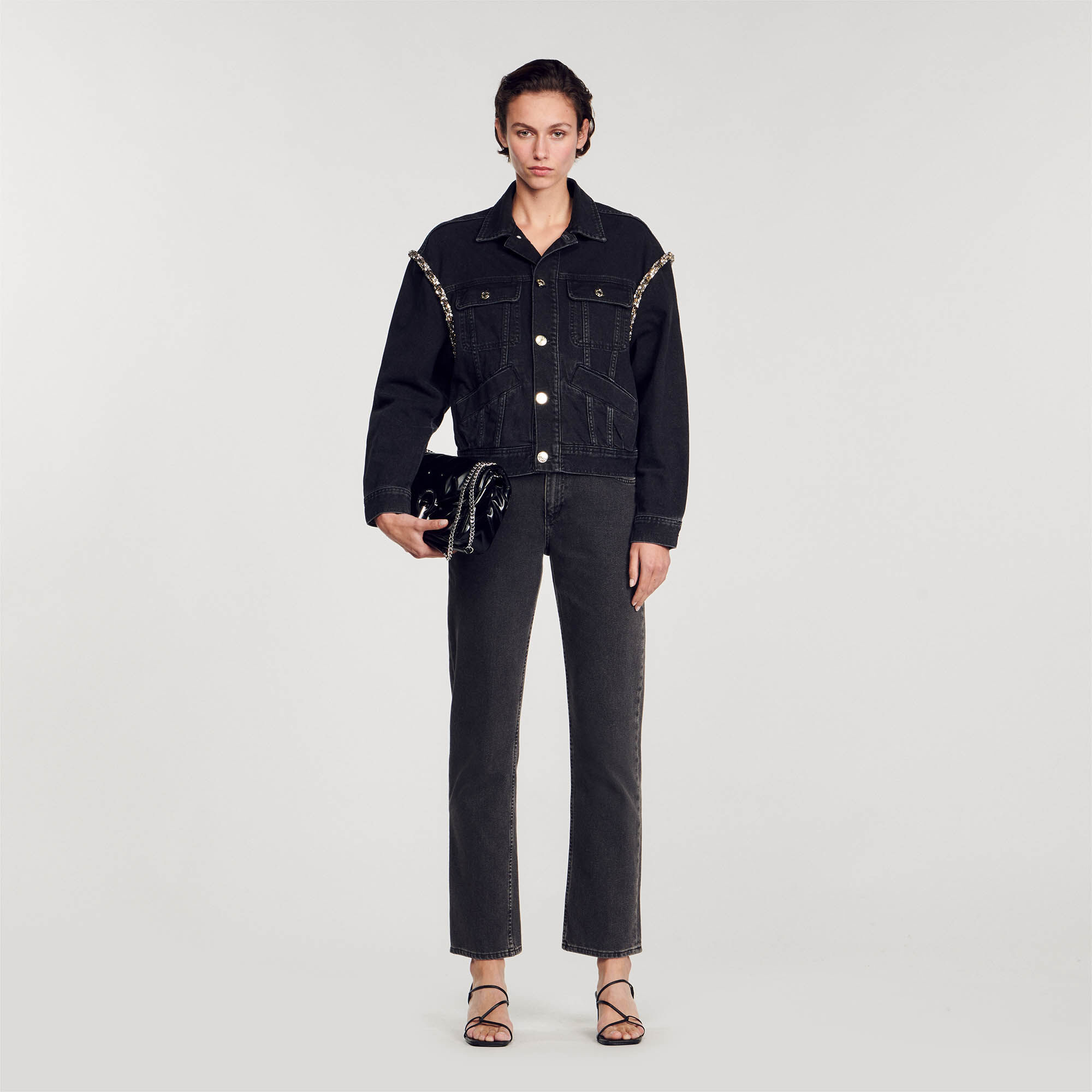 Veste en jean oversize strassée