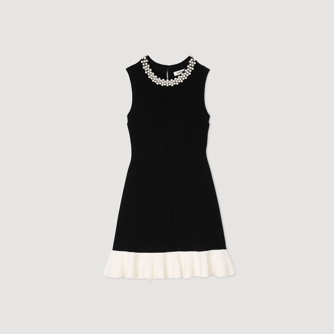 Robe courte en maille à col perlé