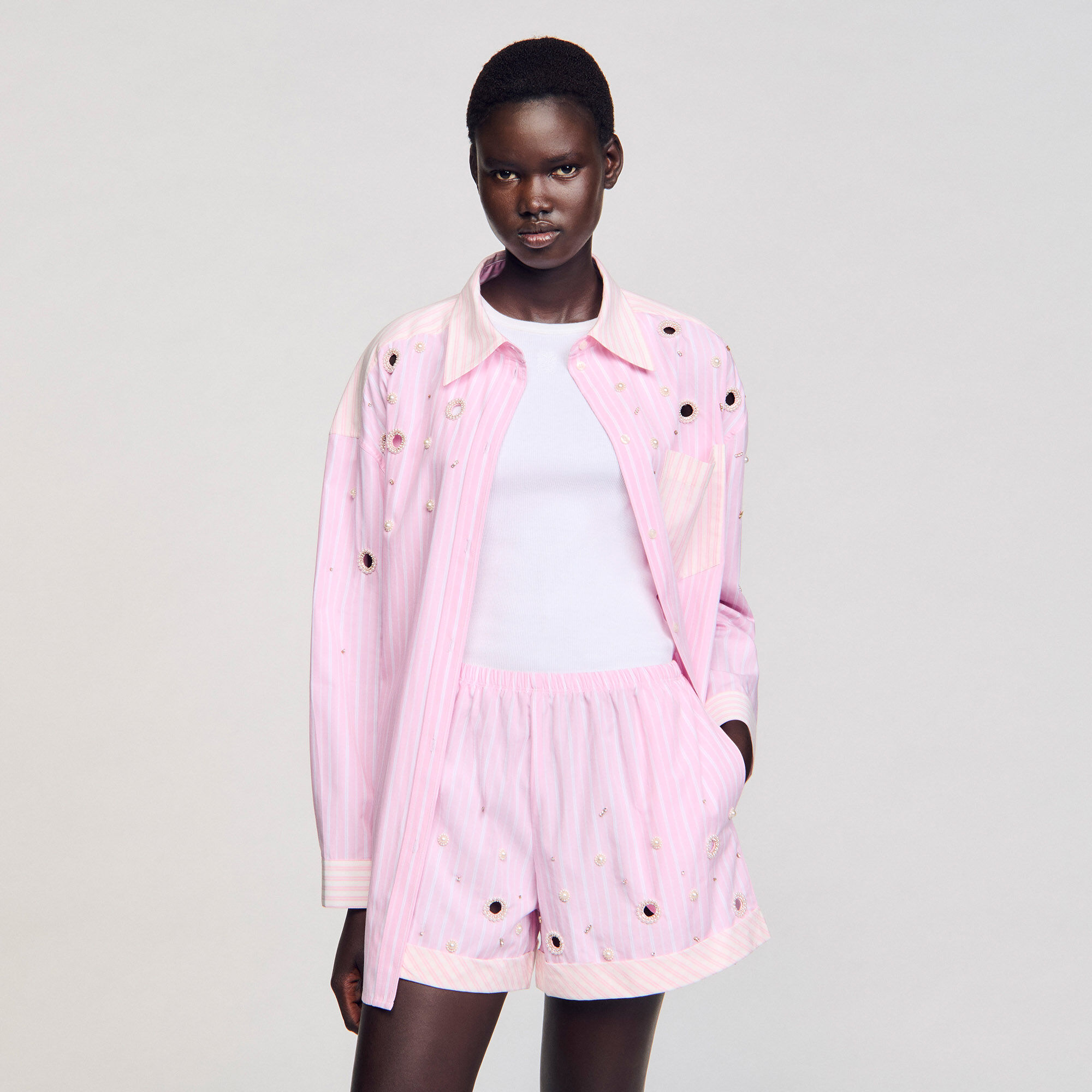 Chemise strassée à rayures