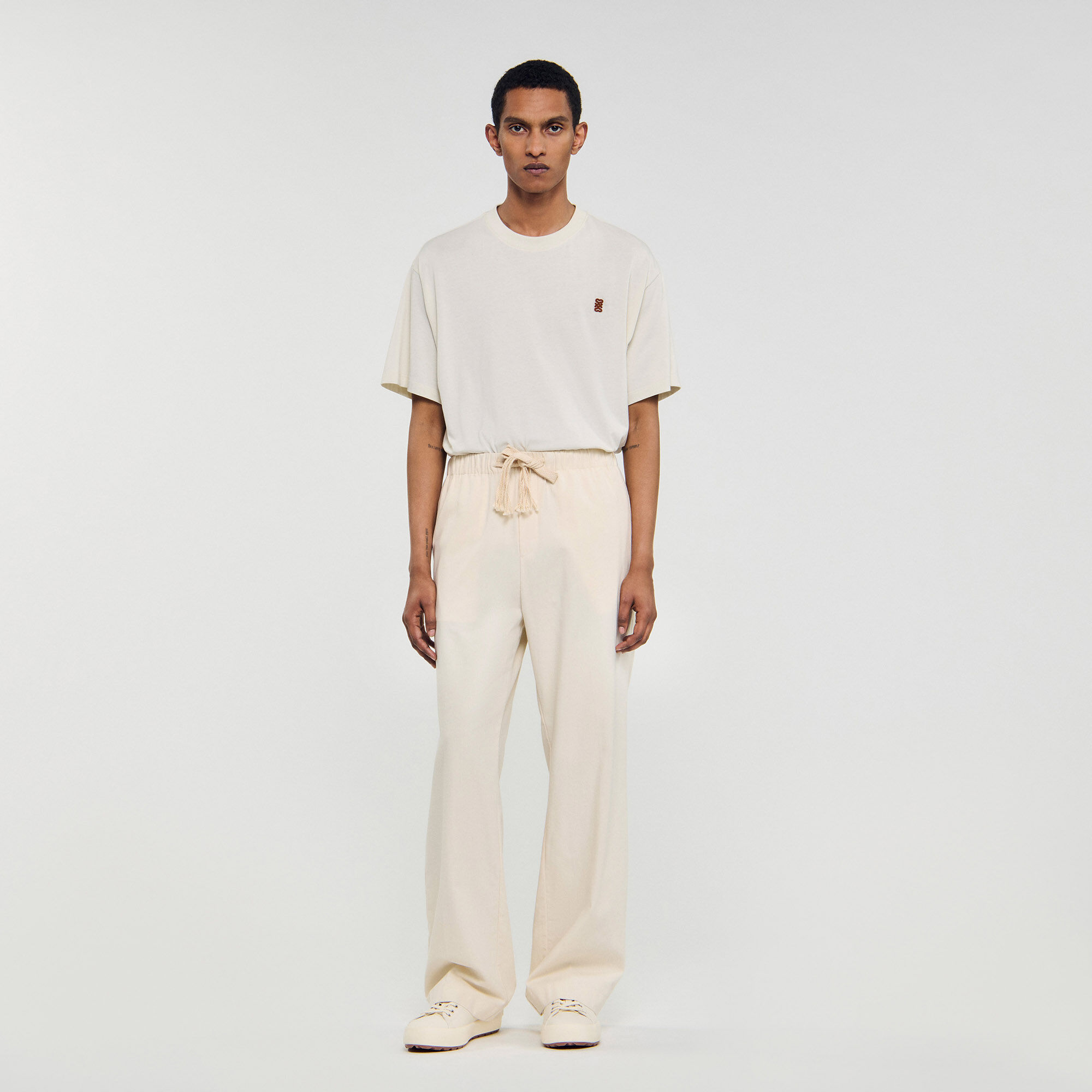 Pantalon large en coton élastiqué