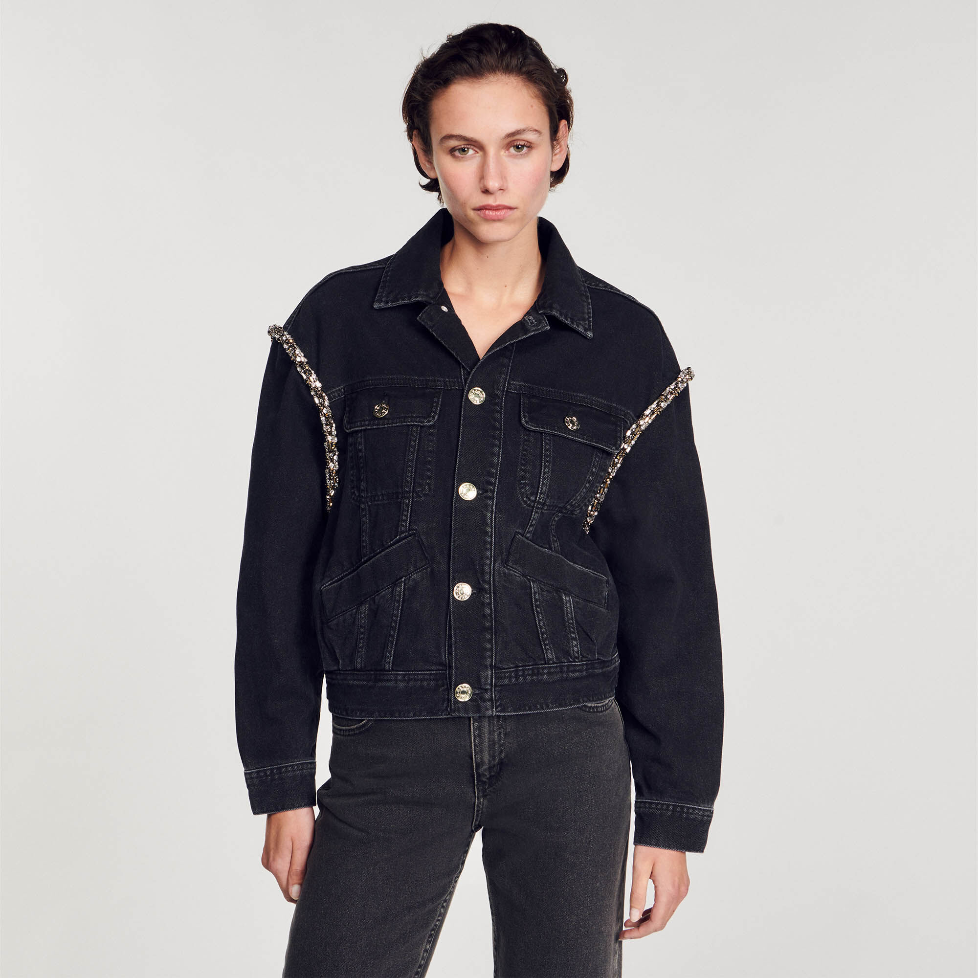 Veste en jean oversize strassée