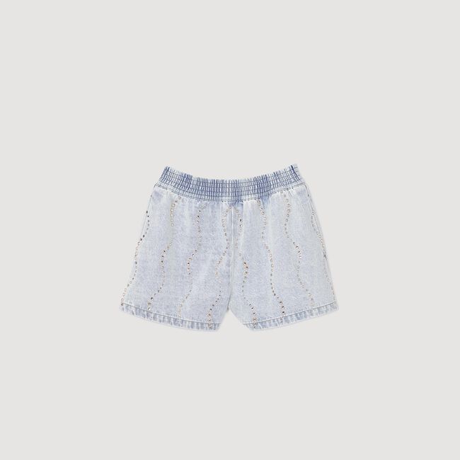 Short en jean strassé et perlé