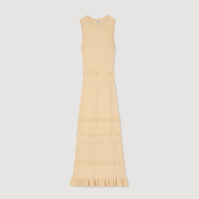 Robe longue en maille à volants