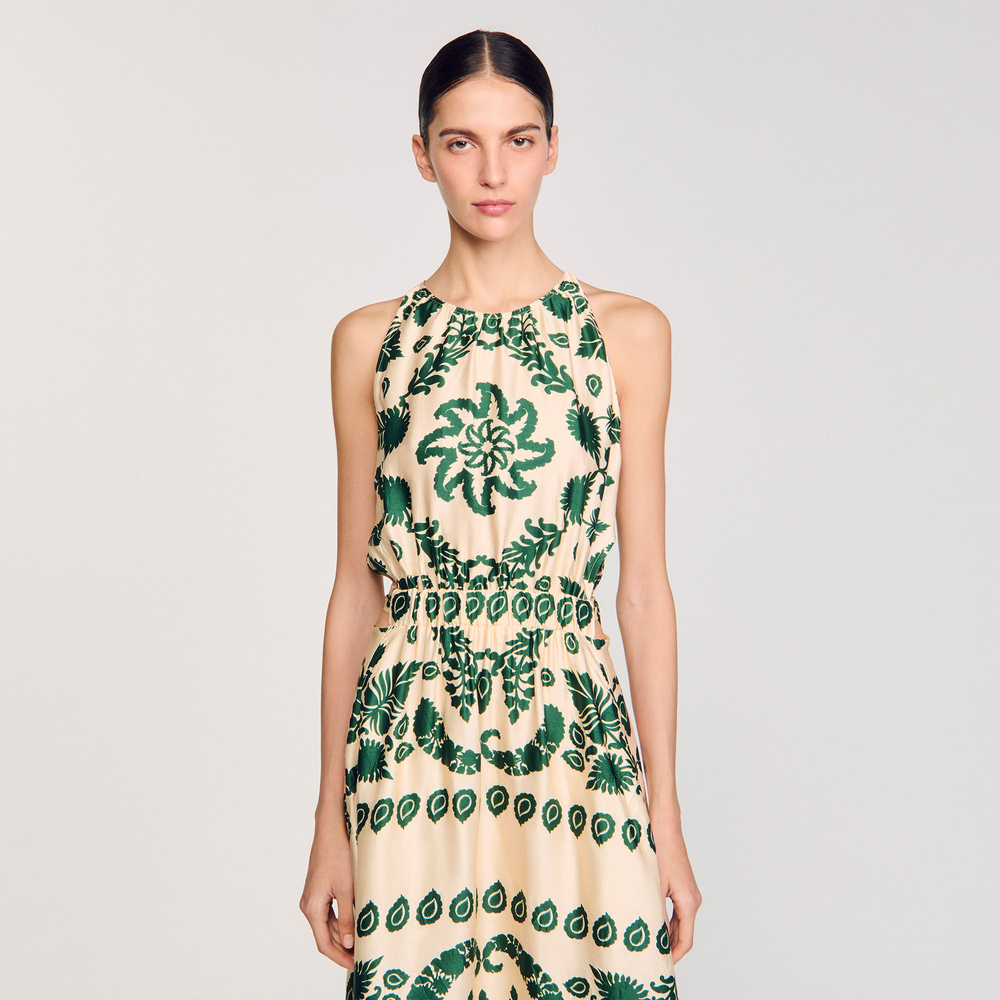 Robe longue à imprimé feuilles