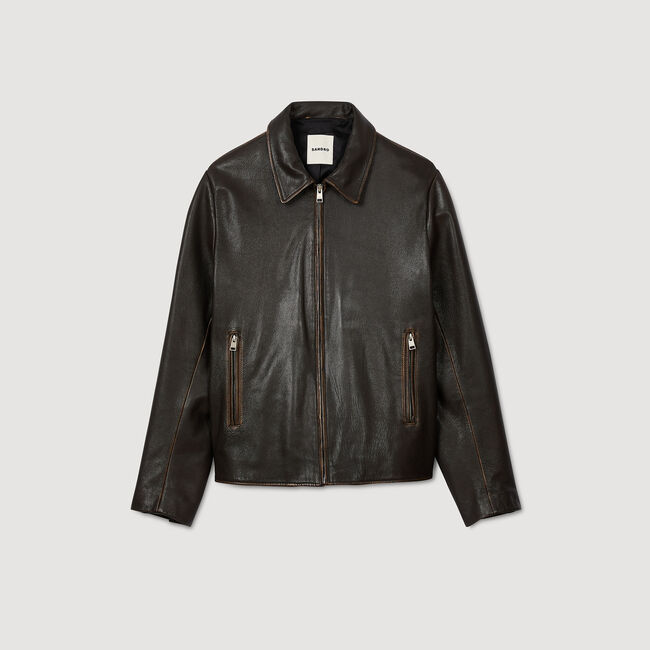 Blouson en cuir effet usé