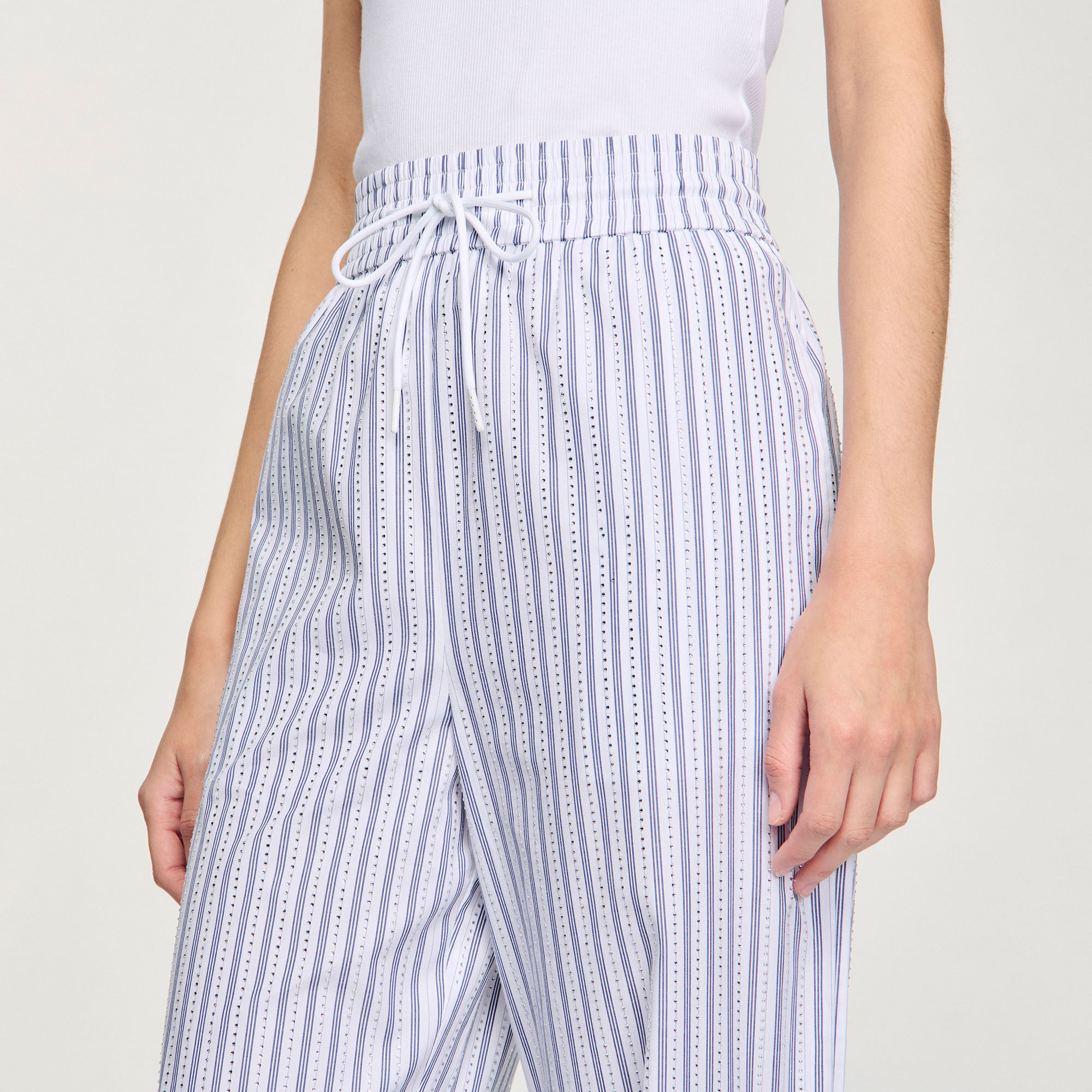 Pantalon à rayures strassé