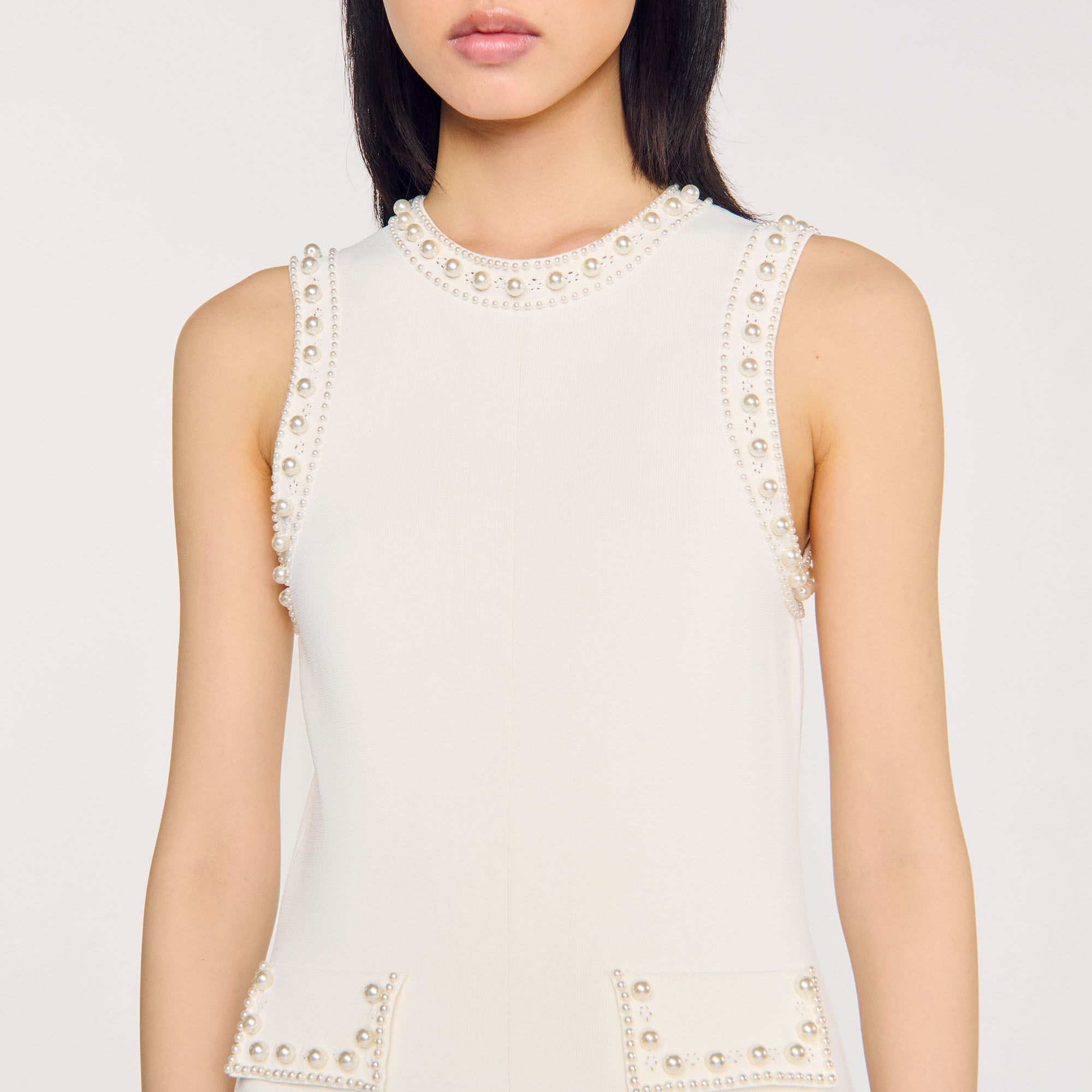Robe longue en maille perlée