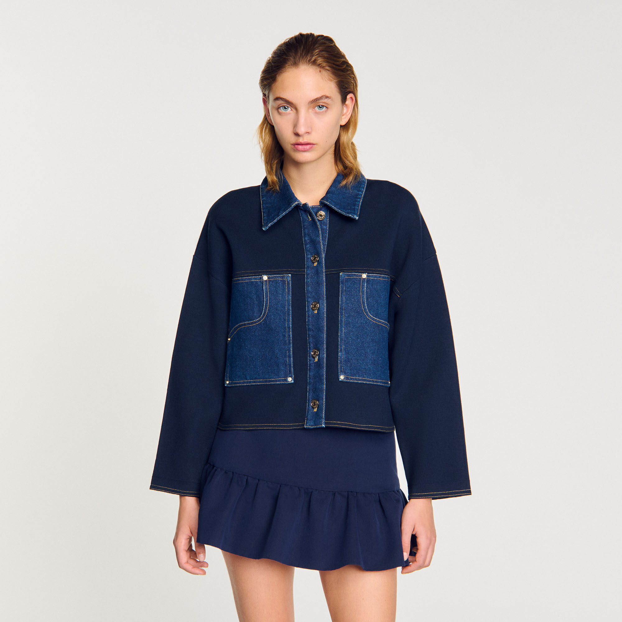 Cardigan à détail denim