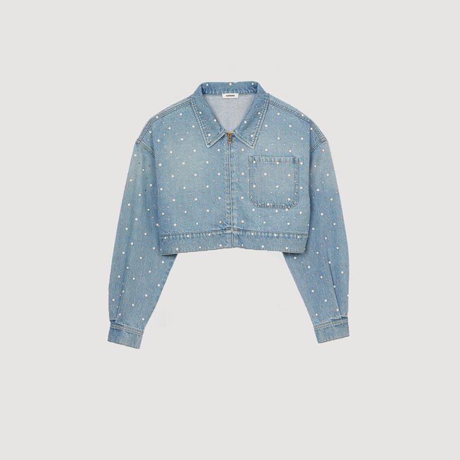 Blouson en jean strassé et perlé