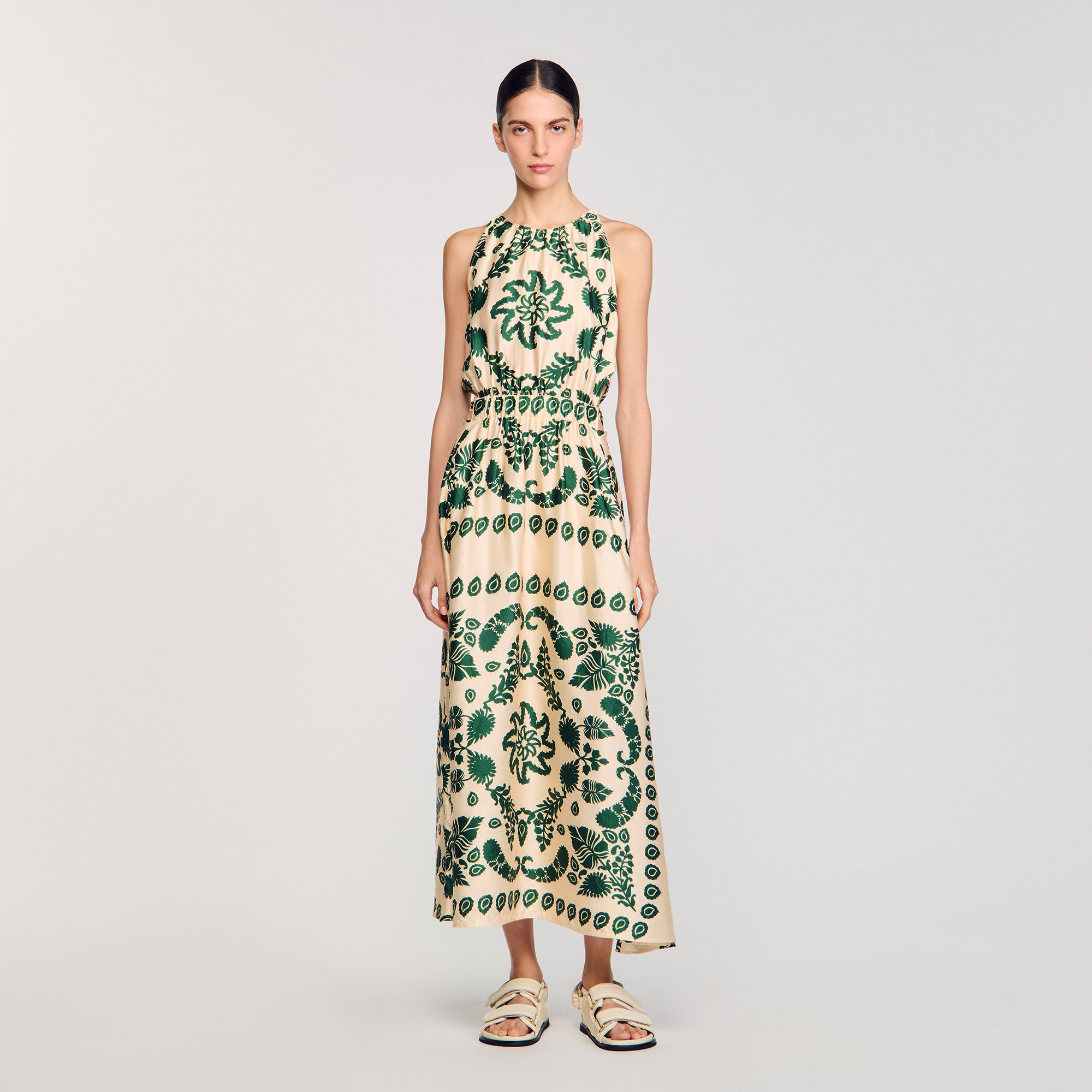 Robe longue à imprimé feuilles