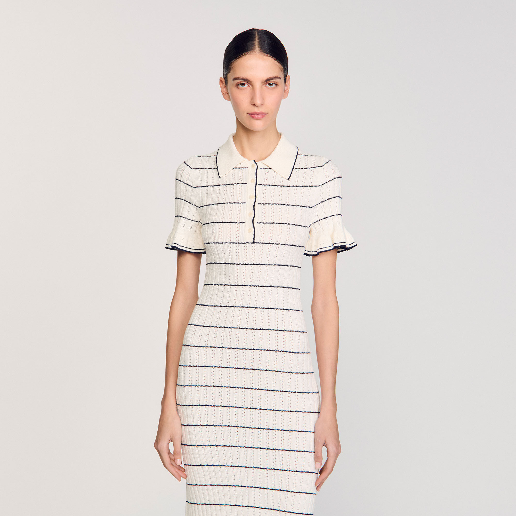 Robe longue en maille à col polo