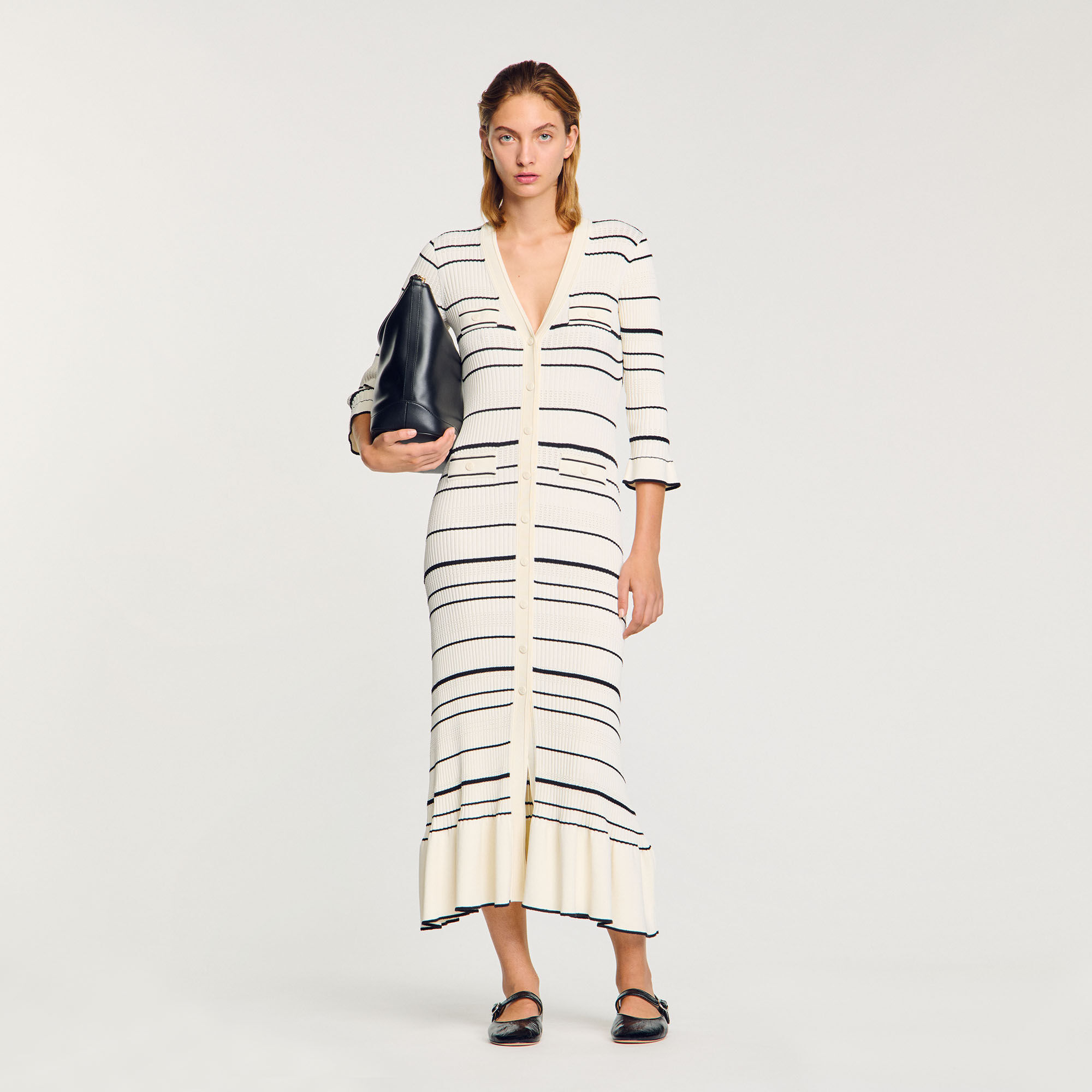 Robe longue en maille rayée 