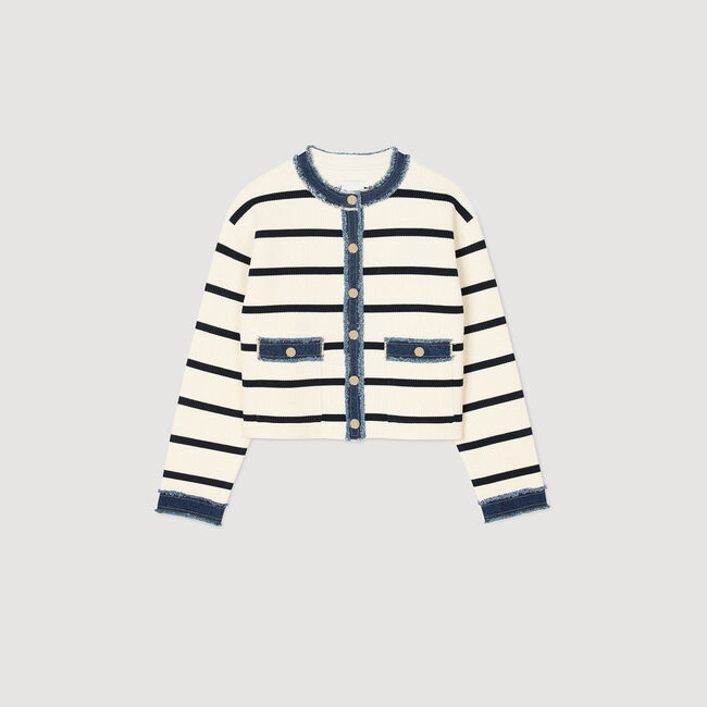 Cardigan rayé à détails denim