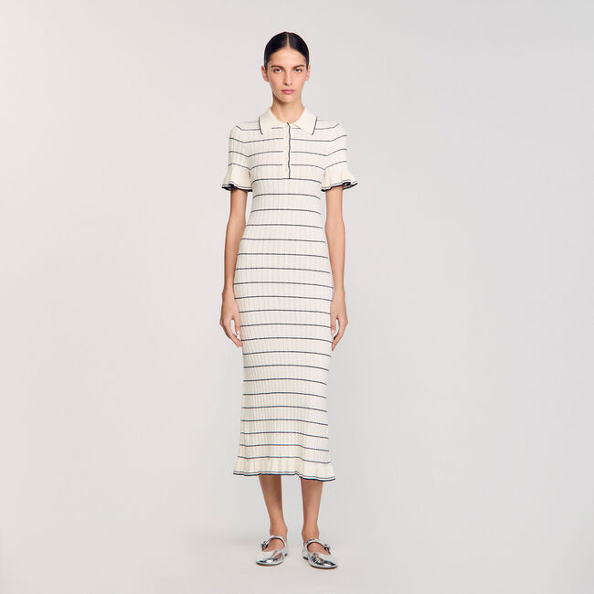 Robe longue en maille à col polo