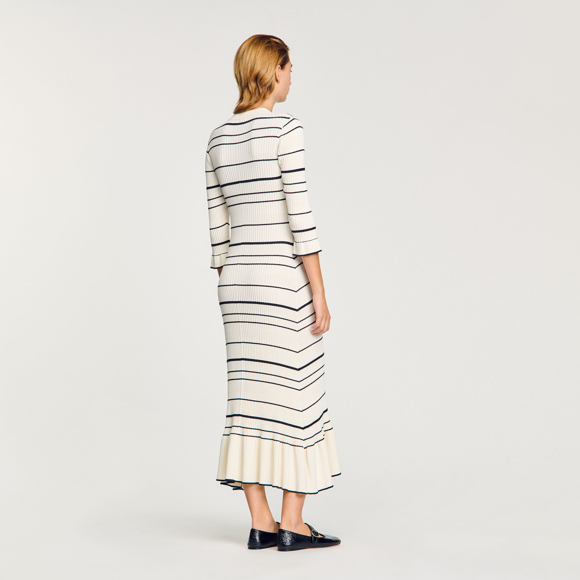 Robe longue en maille rayée 