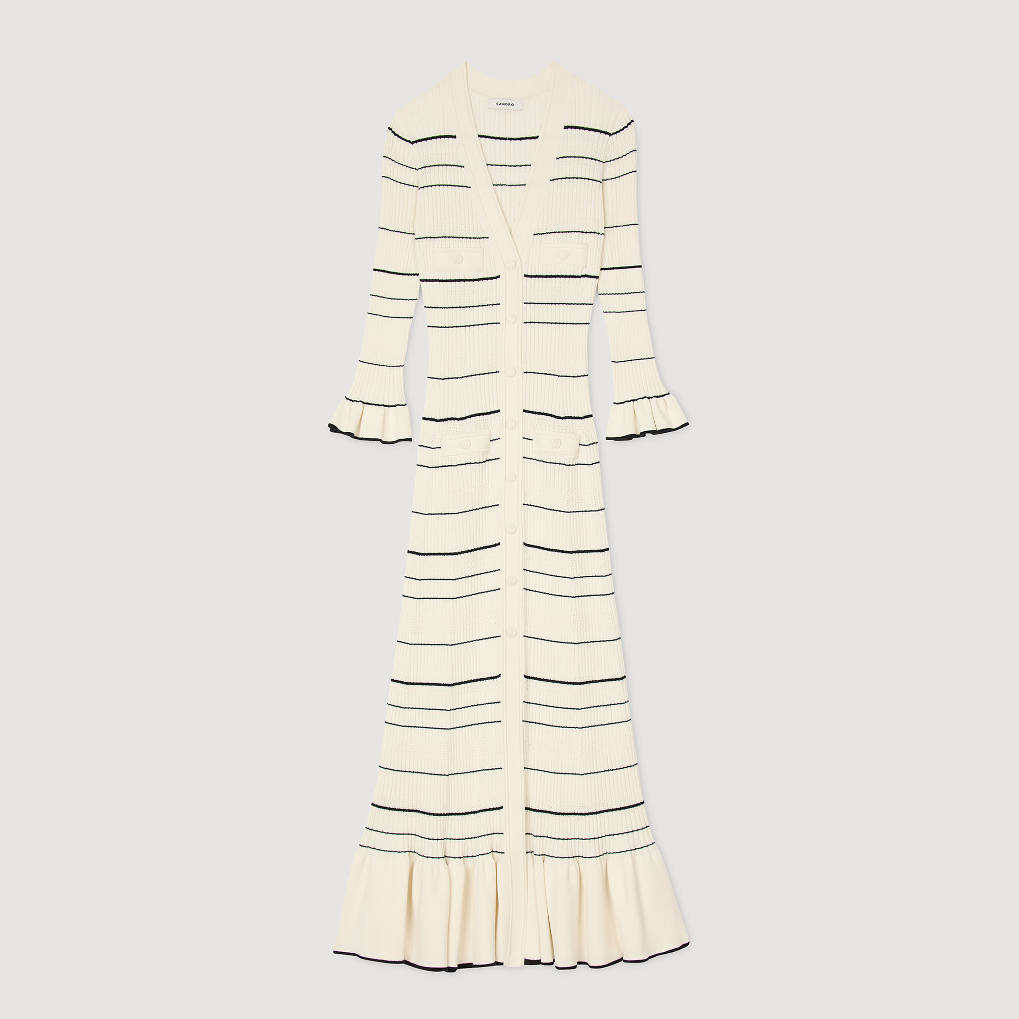 Robe longue en maille rayée 